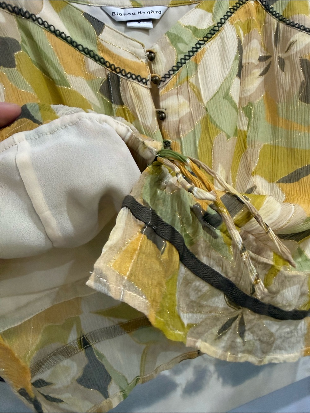 Vintage Silk Earthy Floral Camisole Ruffle Hem Y2K Fairycore Boho Chic Tie-Front - Picture 6 of 12